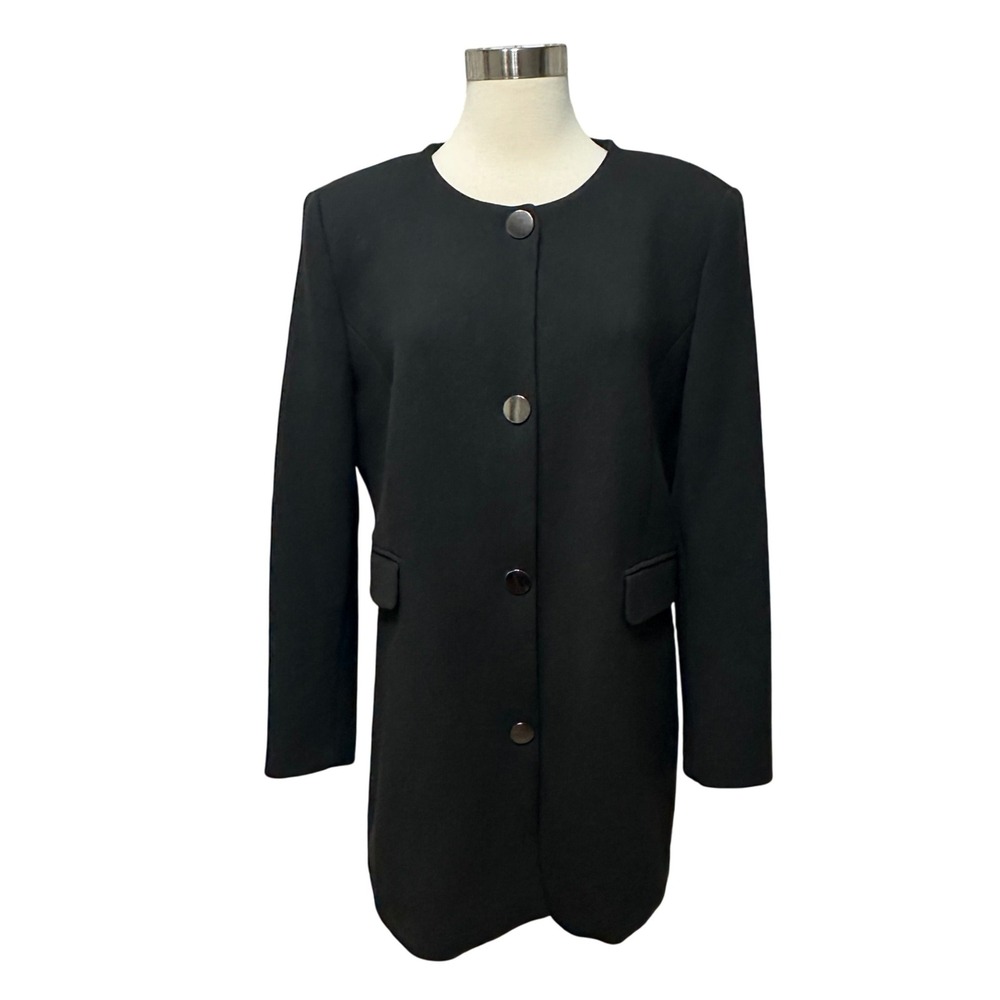 ZARA Longline‎ Classic Jacket Womens XXL Black Sleek Snap Front City 80s Style